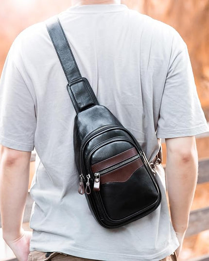 Genuine Leather Sling Bag for Men and Women Crossbody Shoulder Bag Sling Backpack Chest Purse Carry on Casual Daypack