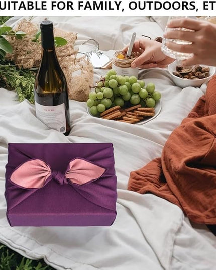 Vtrbwze Furoshiki Japanese Reversible Wrapping Cloth - Eco Reusable Gift Wrap, Large Bento Bag & Placemats for Lunch Boxes, Cakes, Wine Bottles - Purple Pink (27.6 Inches)