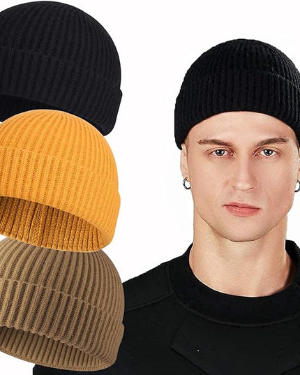 ROYBENS Swag Wool Knit Cuff Short Fisherman Beanie for Men Women, Winter Warm Hats