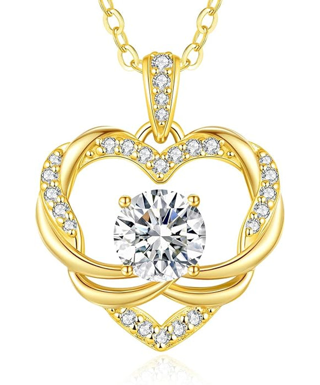 OOBEE Moissanite Heart Necklace for Women 925 Sterling Silver Fine Jewelry, Ideal Birthday Anniversary Christmas Gift for Women Wife Mom Girlfriend
