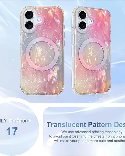 Cute Case for iPhone 17 Case for Women Girls [Compatible with Magsafe] with Translucent Pearl Pattern Design, Aesthetic Girly Magnetic Protective Phone Cover, Pink