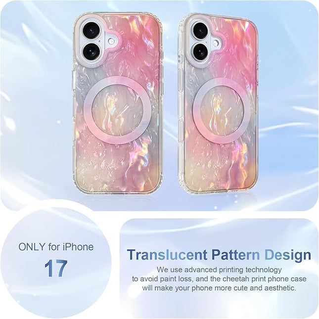 Cute Case for iPhone 17 Case for Women Girls [Compatible with Magsafe] with Translucent Pearl Pattern Design, Aesthetic Girly Magnetic Protective Phone Cover, Pink