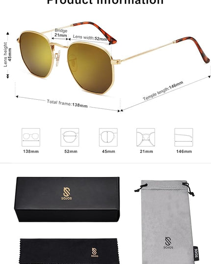 SOJOS Square Polarized Sunglasses for Women Men Small Hexagonal Polygon Shades SJ1072