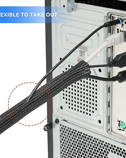 AGPTEK Cable Sleeve Cover, 10ft - 4/5 inch Desk Cord Organizer Cable Hider, Home Office Wire Management Computer TV Wire Loom Tubing, Pet Proof Cord Protector, from Cat Dog Chewing, Black