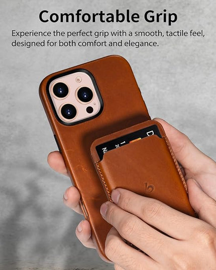 Belemay Strong Magnetic Wallet Compatible with Magsafe, Luxury Minimal Card Holder for 1-2 Cards, Premium Full-grain Smooth Leather Compatible with iPhone 17/16/15/14/13/12 series&MagSafe cases, Brown
