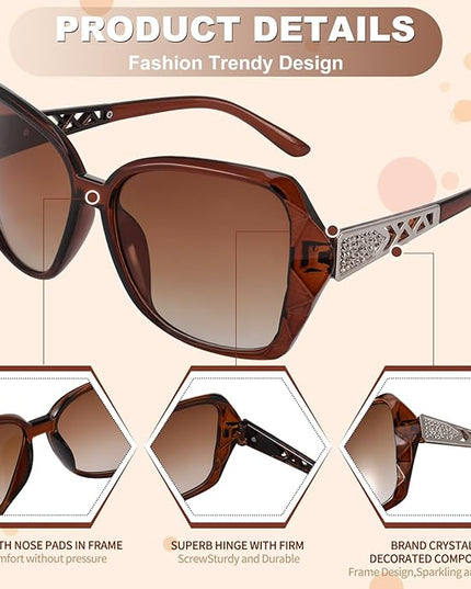 DragonflyDreams 4 Pcs Women Large Sunglasses, UV 400 Glasses Oversized Classic Trend Ladies Sunglasses Sparkling Large Frame
