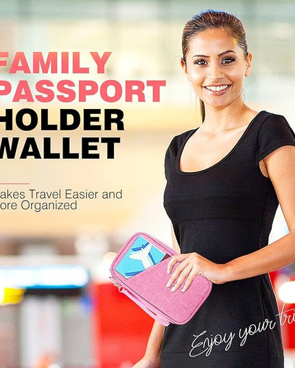 Passport Holder Family RFID Travel Document Organizer for Women Waterproof Passport Wallet Men Portable Case for Cards, Boarding Pass, ID, Money, Tickets with Zipper