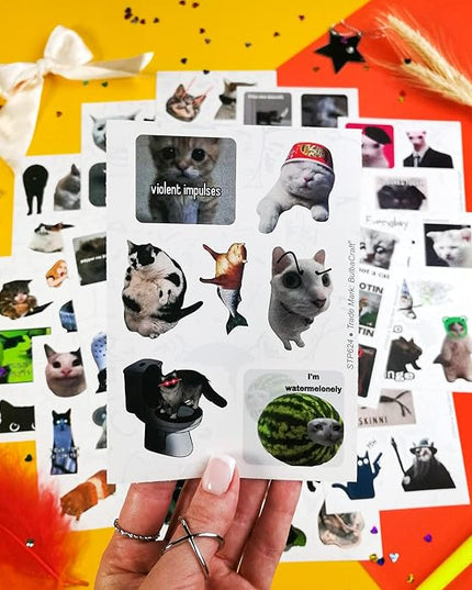 BulbaCraft 100Pcs Cat Meme Stickers - Funny Cat Stickers, Gifts for Women & Men