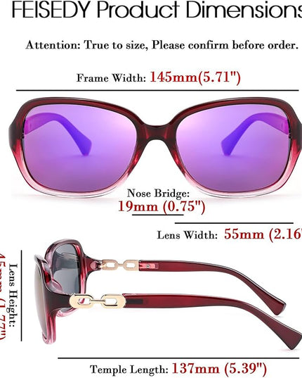 FEISEDY Vintage Square Polarized Sunglasses for Women UV400 Travel Driving Fashion Arcuate Sunglasses B2526