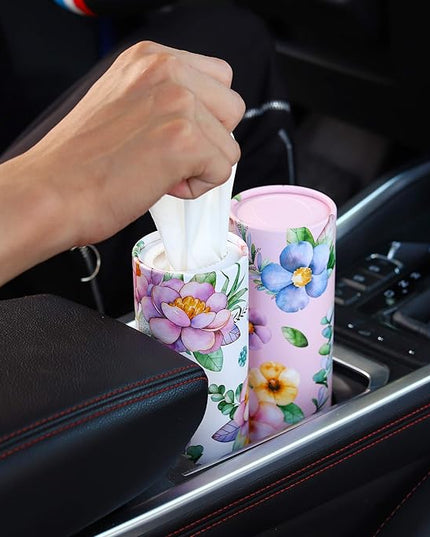 200 Sheets Car Tissues Holder with Facial Tissues 3-ply Travel Tissue Tubes 4 PK Tissues Box Container Perfect Fit for Car Cup Holder Cylinder (Pink)
