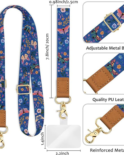 Butterfly Floral Phone Lanyard Crossbody Strap, Cell Phone Lanyards for Women, Wrist Strap Wristlet Adjustable Accessories Around The Neck Travel Essentials Gift