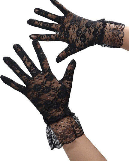 ATHX Women's Lace Floral Opera Tea Party Gloves 80s Wrist Length Bridal Wedding Prom Gloves Costume Accessories