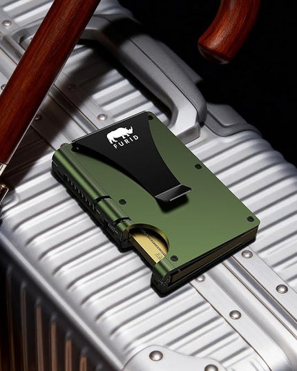 furid Slim Card Wallet for Men: Minimalist Metal Wallet with Money Clip - RFID Front Pocket Credit Card Holder for Work Business Travel - Gift for Father Husband Male Friend