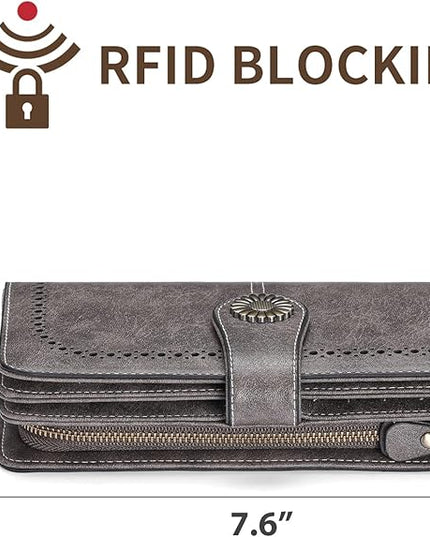 SENDEFN Wallets for Women Leather Credit Card Holder with RFID Blocking Large Capacity Wristlet | with RFID Blocking, Large Capacity, Wristlet, with RFID Blocking, Large Capacity, Wristlet