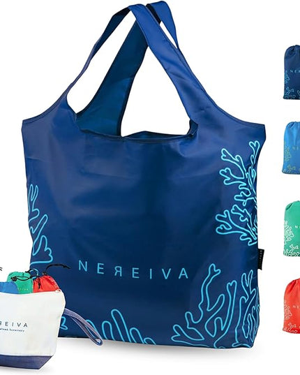 4 Pack Foldable Grocery Bags into Tiny Pouch - Large Capacity Multi-Color, Great for Travel, Durable, Washable Packable Shopping Bag, Comes with a Carry Pouch, Lightweight