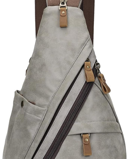 KL928 PU Leather Sling Bag - Small Crossbody Backpack Shoulder Casual Daypack Rucksack for Men Women(Leaden)