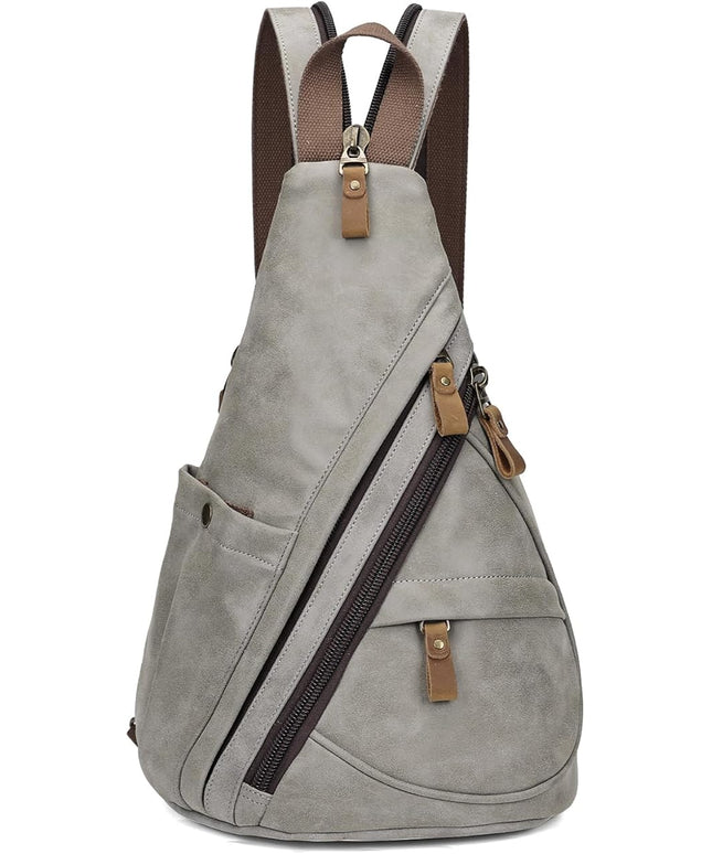 KL928 PU Leather Sling Bag - Small Crossbody Backpack Shoulder Casual Daypack Rucksack for Men Women(Leaden)