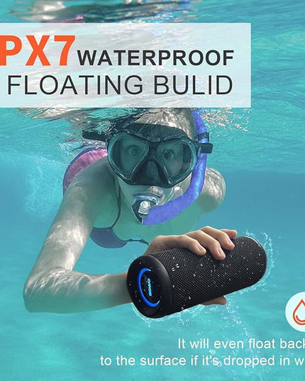 Wireless Portable Speaker,IPX7 Waterproof Bluetooth Speaker, 25W Loud Stereo Sound, Bassboom Technology, TWS Pairing, Built-in Mic, 16H Playtime with Lights for Home Outdoor - Black