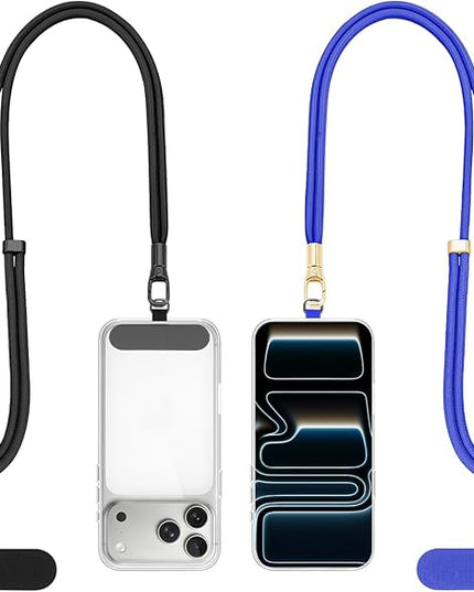 Dadanism Phone Lanyard 2 Pack, 2x Adjustable Crossbody Phone Strap, 2x Tether Tab, Anti-theft Universal Cellphone Multifuctional Patch Lanyards for iPhone & Most Smartphones, Blue+Black