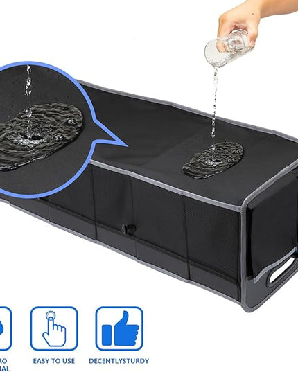 M KARMATER Car Trunk Organizer,Machine Washable PP Materials 3 Compartments Car Storage,95L Waterproof Polyester Cars Accessories Organizer and 6 Pockets, Suitable for SUV, Minivan, Truck(Black)