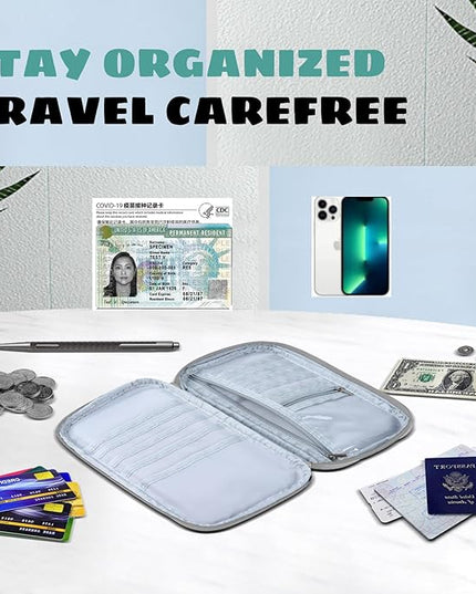 Passport Holder Family, Women Rfid BlockingWallet, Travel Essentials Premium Wallets, Waterproof Passport Holders Bag for Men Traveling, Travel Document Organizer Credit Cards Case (Gray)