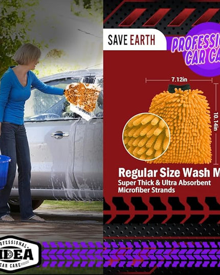 AIDEA Car Wash Mitt Microfiber, 1PK Scratch Free Lint-Free, Premium Chenille Microfiber Mitt Car Wash Brush, Orange, Regular Size 7.12''X10.14''