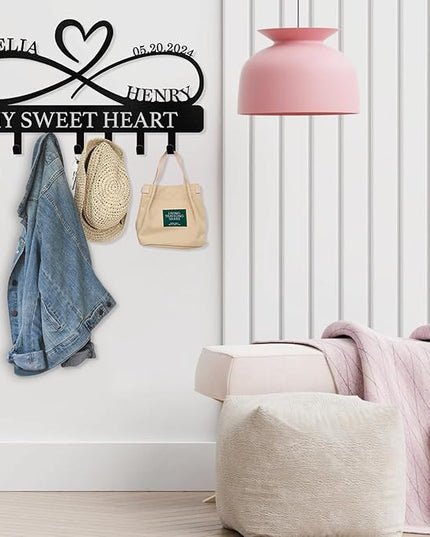 Dyoart Personalized Key Holder Wall Mount, Custom Couple's Name Key Holder for Wall, Love Shape Wedding Couple Gifts, Metal Key Rack Coat Rack, Key Rack Organizer for Bedroom Hallway Decor
