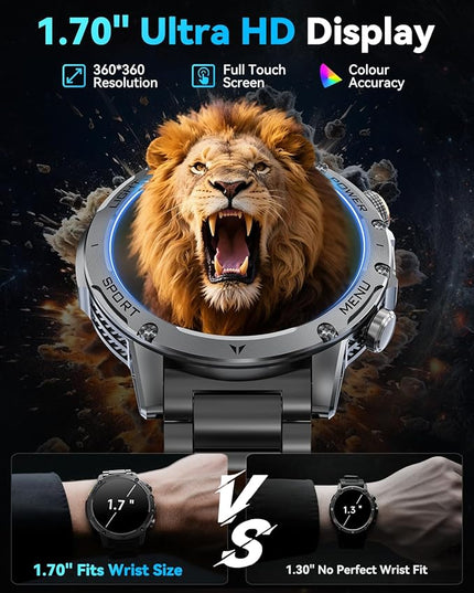 Military Smart Watches for Men, 1.7″ Smartwatch with 1000 mAh Battery/2 Straps/Led Flashlight/Heart Rate/Sleep Monitor 100+ Sport Modes, Answer/Make Calls Fitness Watch for Android/iPhone