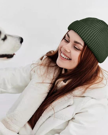ROYBENS Swag Wool Knit Cuff Short Fisherman Beanie for Men Women, Winter Warm Hats