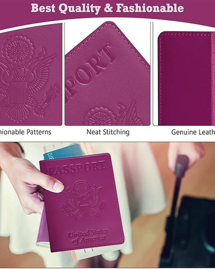 Shvigel US Leather Passport Book Cover - Thin American Travel Passport Holder - Premium International USA Passport Protector Case for Women Men (Pink)