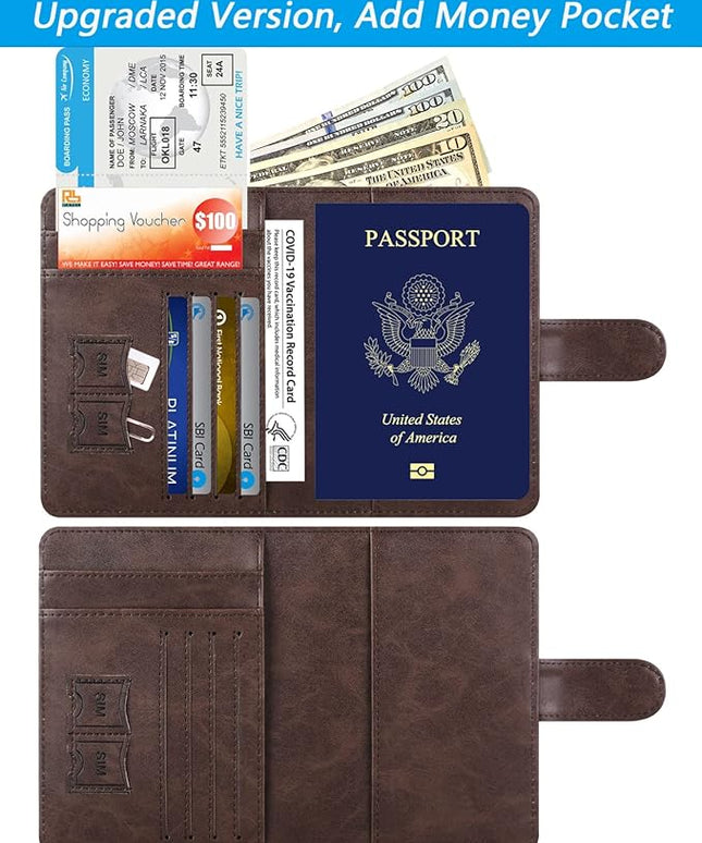 Passport Holder Cover Wallet RFID Blocking Leather Card Case Travel Accessories for Women Men (Z #Chocolate)