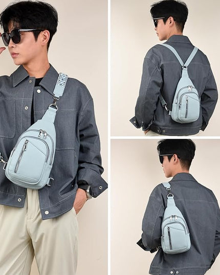 Sling Bag Crossbody Backpack - 2 in 1 Leather Cross Body Bag Fanny Pack with 2 Removable Straps
