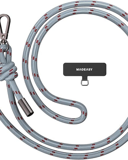 MAGEASY Universal Cell Phone Lanyard - Anti-Theft Thick Rope Crossbody Phone Strap for iPhone 17 Pro Max & Most Smartphones, for Men & Women | 8.3mm Misty Blue/Red