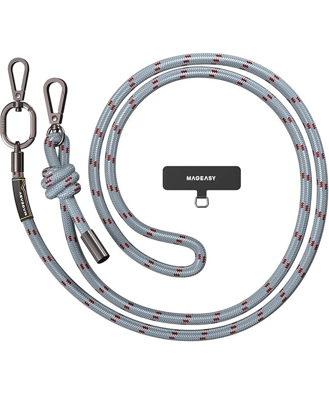 MAGEASY Universal Cell Phone Lanyard - Anti-Theft Thick Rope Crossbody Phone Strap for iPhone 17 Pro Max & Most Smartphones, for Men & Women | 8.3mm Misty Blue/Red