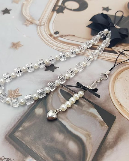 2 Pack Phone Charms, Cute Aesthetic Beaded PhoneCharm Strap Phone Lanyard String PhoneChain Accessories for Bag Keychain Airpods Camera Pendants