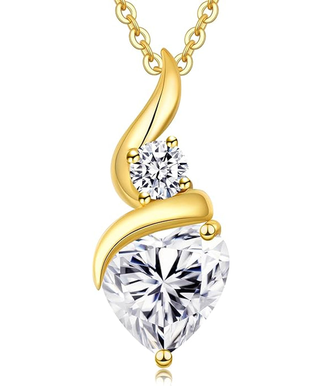 ANDSO Moissanite Heart Pendant Necklaces for Women, 925 Sterling Silver Necklace with Birthstone, Ideal Anniversary Present or Birthday Christmas Valentine Jewelry Gifts for Mom Wife Her Girlfriend