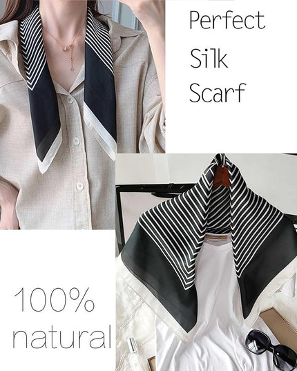 kcctoo 27.5" Mulberry Silk Feeling Head Scarf Women's Fashion Square Neck Satin Scarfs for Bag Hair Scarves Gift