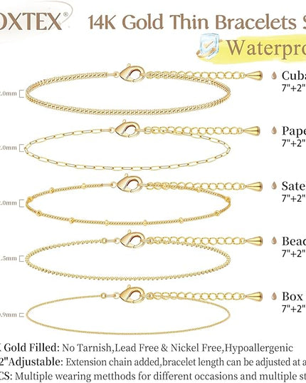 Gold Bracelets Set for Women Stack, Dainty Thick Bracelets Stack for Women Trendy, Simple Thin Gold Plated Cuff Stackable Bracelets With Beaded Cuban Paperclip Snake Rope Bangle Hand Chain Jewelry Gifts for Women Non Tainish