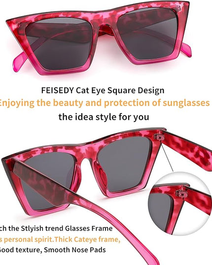 FEISEDY Vintage Square Cat Eye Sunglasses Women Trendy Cateye Sunglasses B2473