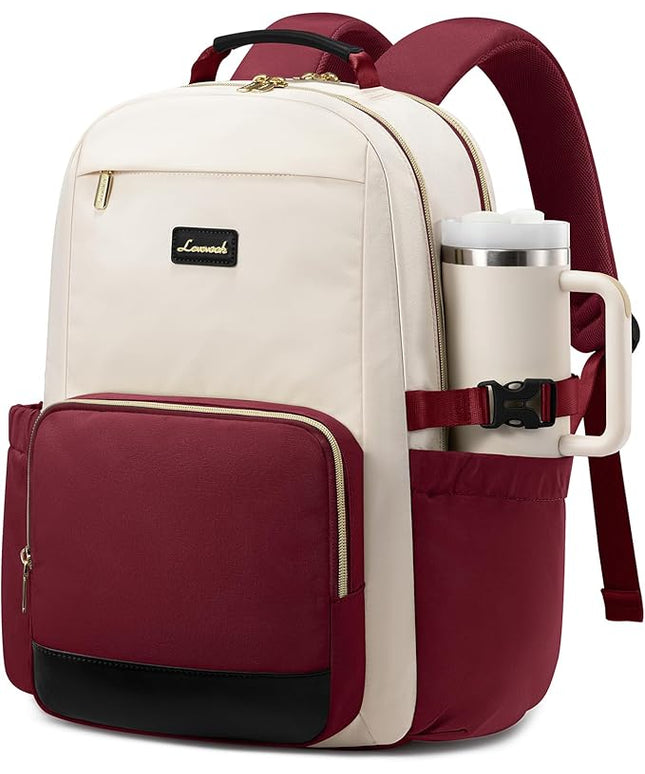 LOVEVOOK Laptop Backpack for Women with Pouch Pocket for Large Capacity Cup,15.6 Inch Teacher Nurse College Work Backpack Purse,Waterproof Laptop Bag Computer Back Pack for Travel, Beige-Red-Black