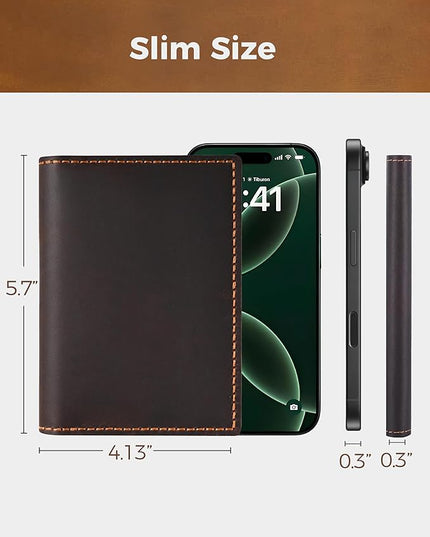 Passport Holder for Travel, Full Grain Leather Passport Holder with Airtag, Rfid Passport Cover Wallet Case for Men Women, Travel Essentials Gift, Coffee Brown