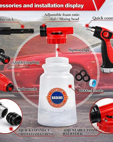 GASLIKE 63PCS Car Wash Cleaning Kit,Car Wash Brush with Long Handle,Car Detailing Kit with Foam Gun,Car Cleaning Supplies,Handheld Vacuum, Car Detailing Kit (63PCS)