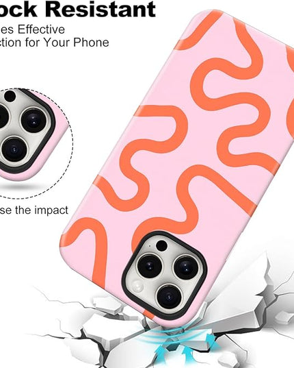 Magnetic for iPhone 17 Case Cute Curved Stripes Phone Case, Shockproof Slim TPU and Hard PC Protective Phone Cover Compatible with MagSafe Designed for Women Girls,Pink