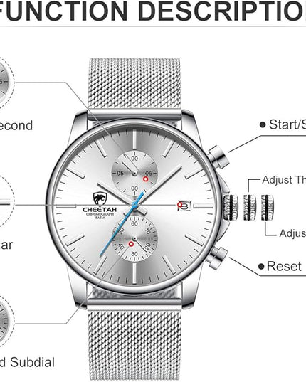 GOLDEN HOUR Mens Watch Fashion Sleek Minimalist Quartz Analog Mesh Stainless Steel Waterproof Chronograph Watches for Men with Auto Date