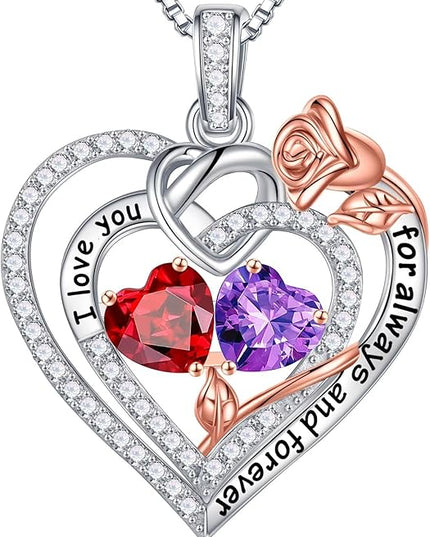 Iefil Christmas Gifts for Wife Women - 925 Sterling Silver Double Birthstone Necklace, Anniversary Birthday Gifts for Women, Jewelry Gift for Wife Girlfriend Mom Her