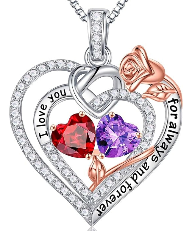 Iefil Christmas Gifts for Wife Women - 925 Sterling Silver Double Birthstone Necklace, Anniversary Birthday Gifts for Women, Jewelry Gift for Wife Girlfriend Mom Her