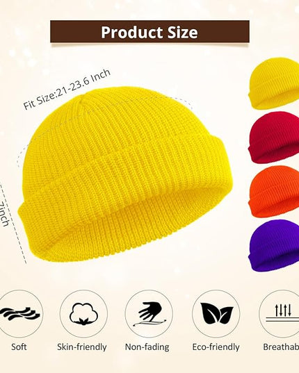 SATINIOR 4 Pieces Trawler Beanie Watch Hat Roll up Edge Skullcap Fisherman Beanie Unisex
