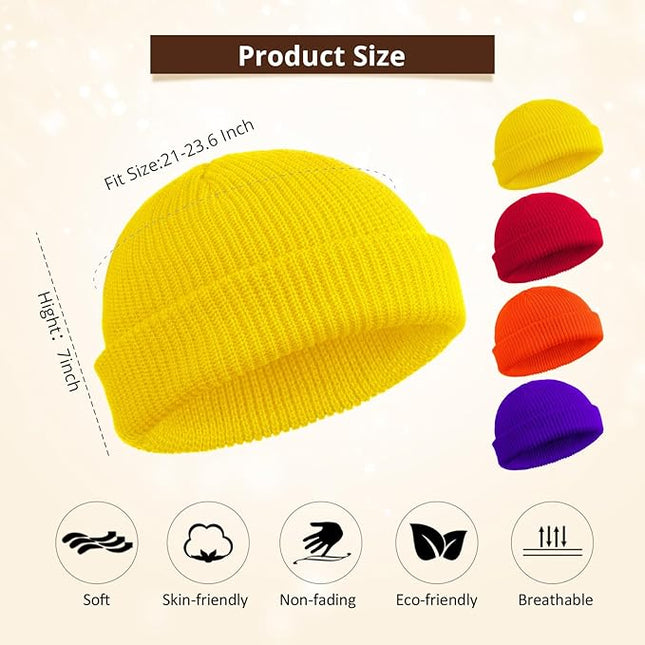 SATINIOR 4 Pieces Trawler Beanie Watch Hat Roll up Edge Skullcap Fisherman Beanie Unisex