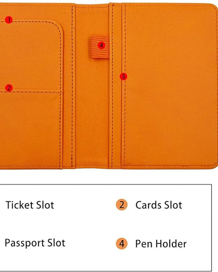 Melsbrinna Premium Leather Passport Holder Covers Case, Waterproof Rfid Blocking Travel Wallet Passport Holder with Pen Holder, Cute Passport Book for Women/Men