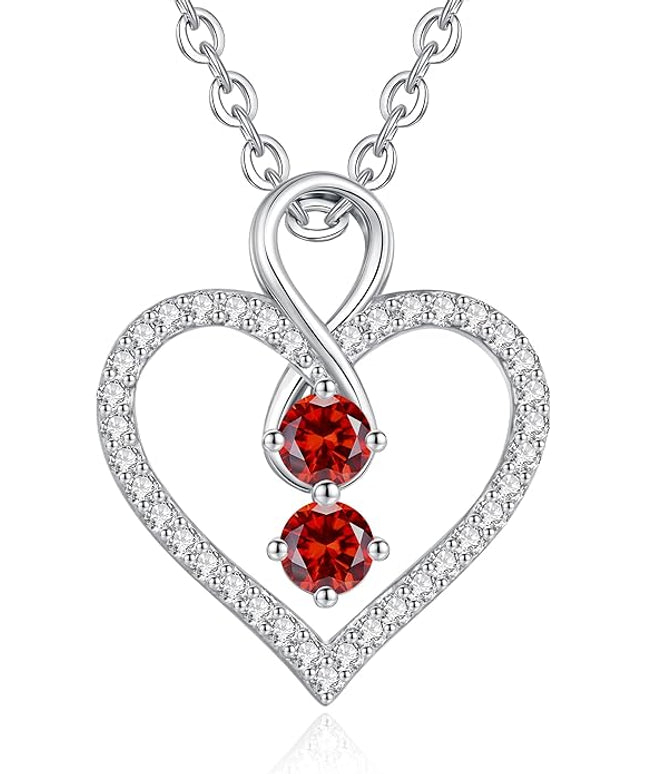 LOUISA SECRET Infinity Double Birthstone Necklace, 925 Sterling Silver Tiny Pendant Heart Necklace for Women Wife Her, Best Jewelry Gift Heart Jewelry Meaningful Gift for Valentine's Day, Christmas, Birthday Anniversary